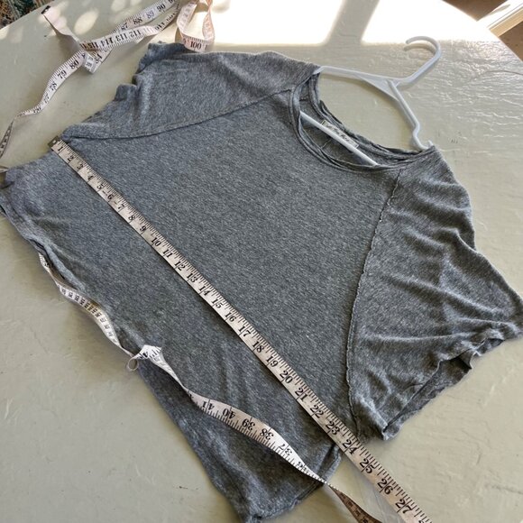 We The Free People Weekend Linen Blend Relaxed Fit Crop T Shirt in Grey Size M - Picture 8 of 9